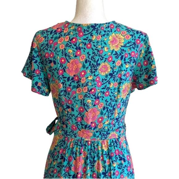 Zesica Blue Pink Floral Short Sleeve V-Neck Wrap Mini Summer Dress Small NEW - Picture 7 of 13